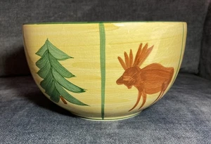 Bella Ceramica Moose Tree Birds 7” Serving Bowl Winter Holiday Table Christmas - Picture 1 of 9