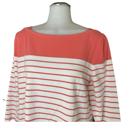 Merona Women's XXL Coral Peachy-Orange White 3/4 Sleeve Boat Neck Shirt - Image 1 of 4