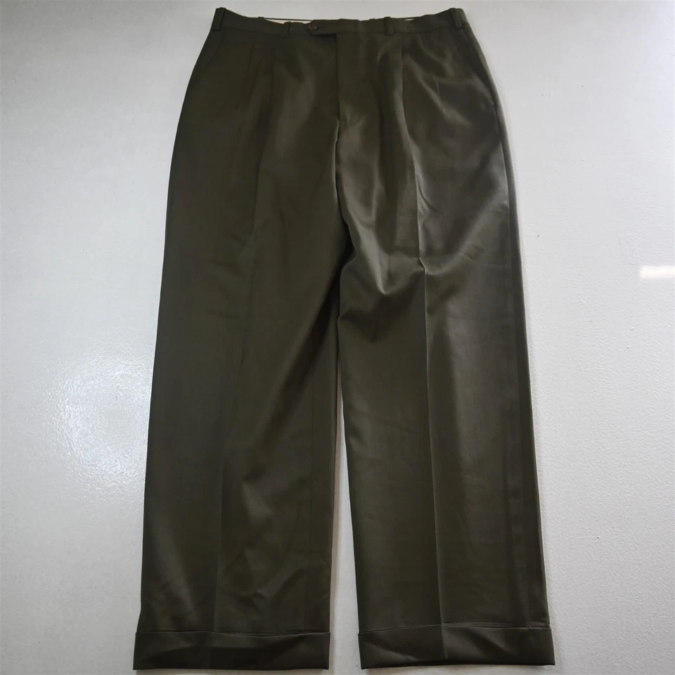 JB Britches 34x30 Olive Green 100% Wool Pleated Cuffed High Waist Dress Pants - Image 1 of 4