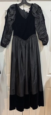 Vestido formal vintage Albert Nipon negro tafetán y terciopelo manga larga talla 8 Foto 1 de 4
