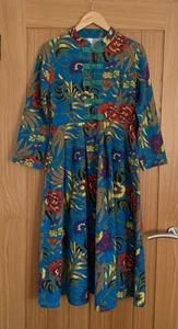 Orientalischer Stil Kleid Größe 10 blau geblümt siehe Maße Boho Arty - Bild 1 von 11