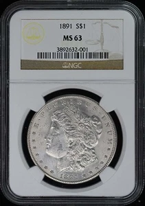 1891 Morgan Dollar S$1 NGC MS63 - Picture 1 of 2