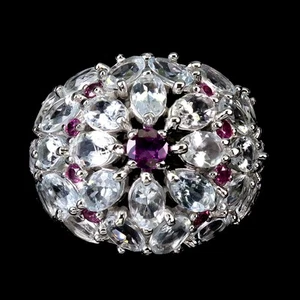 925 Sterling Silver Ring Aquamarine Rhodolite Garnet Gemstone Jewelry - Picture 1 of 13