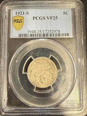 1921 S Nickel Indian Head or Buffalo PCGS VF-25 - Image 1 of 4