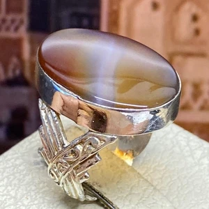 925 sterling Silver mens ring jewelry Natural yemeni Aqeeq agate عقيق كبدي يماني - Picture 1 of 12