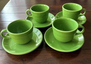 Vintage FiestaWare Kaffee Tee Tassen 4er Set mit Untertassen Zitronengras Homer Laughlin - Bild 1 von 10