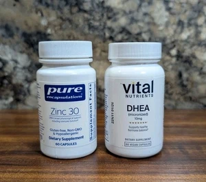 Vital Nutrients DHEA Micronized + Pure Encapsulations Zinc 30 60 Capsules Each - Picture 1 of 4