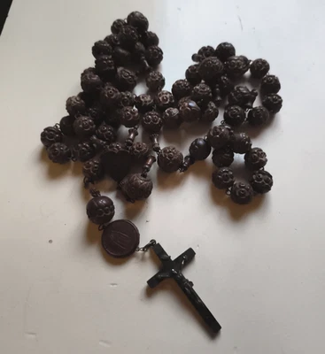 Ancien Grand Chapelet en Bois Sculpté Année Communion XIXeme ND Lourdes - Photo 1/4