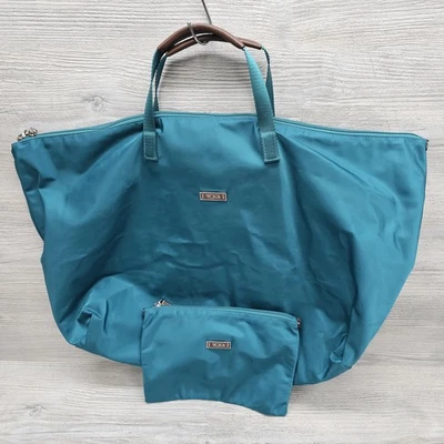 TUMI Nylon Travel Tote Bag Teal Blue Weekender Carry-On Just In Case Pouch Large - Image 1 of 4