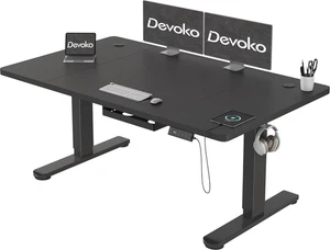 Devoko Höhenverstellbarer Schreibtisch 140X80Cm Mit Typ-C Ladeanschluss, Schreib - Bild 1 von 12