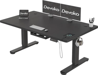 Devoko Höhenverstellbarer Schreibtisch 140X80Cm Mit Typ-C Ladeanschluss, Schreib - Bild 1 von 4