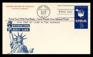 UY19 7c MAP OF U.S.A. REPLY CARD FDC - CACHET CRAFT - Picture 1 of 2