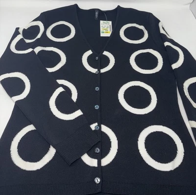 Venini Women’s M Black White Abstract Art Button Front V-neck Sweater Cardigan - Image 1 of 4