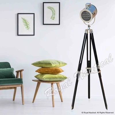 Designer Wooden Tripod Floor Lamp, Contemporary LED Spot Light - Image 1 of 4
