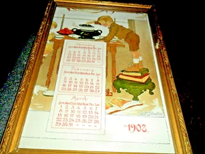 ANTIKER GESSO RAHMEN - NEUERE BILD 1908 - JUNGEN DRUCK TEILKALENDER - Ruth Johnston - Bild 1 von 12