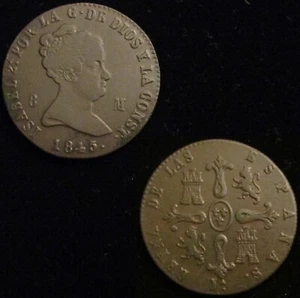 *GUTSE*764-ISABEL II, 8 MARAVEDIS 1845, JUBIA, ESCASA, MBC+ - Picture 1 of 1