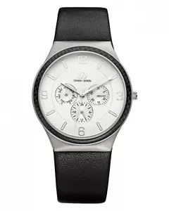 Danish Design IQ12Q994 Silver Dial Titanium Leather Day/Date Quartz Men's Watch - Picture 1 of 1