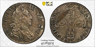 1697 Great Britain 6D 6 Pence Sixpence 3rd BUST LARGE CROWNS PCGS MS62 KM# 496.1 - Image 1 of 3