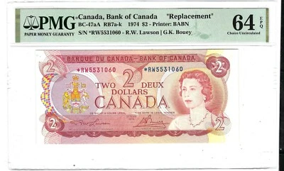 1974 Bank of Canada $2 BC-47aA RW* PMG Gem UNC 64 EPQ Crow/Bouey - Image 1 of 2