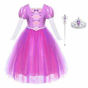 2019 Girls Rapunzel Fancy Dress Costume Fairy Outfit Disney Princess Dress-up