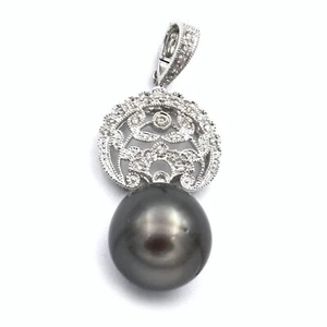 Schoeffel Tahiti Perla Diamante Clip Rimorchio per Collane di 750 Oro Bianco - Picture 1 of 5