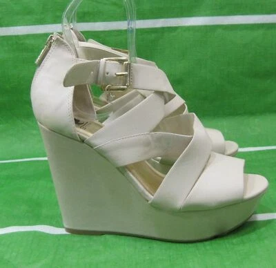 Новый слоновой кости 5 «Высокий клиновидный каблук 1,5» платформе с открытым носком ремни туфли женский размер 8,5 - Изображение 1 из 4