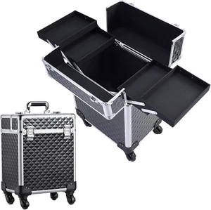 Rolling Makeup Train Case Large Cosmetic Trolley Organized Aluminum Barber Case - Picture 1 of 9