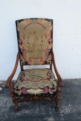 Tall Heavy Carved Tapestry King Throne Side Accent Chair 3418 Cover