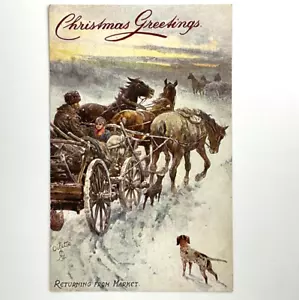 1910s Tuck Christmas -Vita in Russia -Ampio World Series Cavalli Cani Cartolina A-3 - Foto 1 di 3