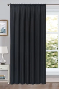 LINEN LOOK BLACK VOILE PANEL WINDOW NET CURTAIN DRAPES TEXTURED PLAIN SLOT TOP - Picture 1 of 3
