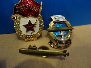 A Collection of 3 x USSR Metallic / Enamelled Submarine & Red Guard  Badges