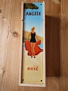 Pudełko na wino. La Belle Angele France Rose Drewniane pudełko - Blaszana pokrywa Tabliczka ścienna w stylu lat 30.