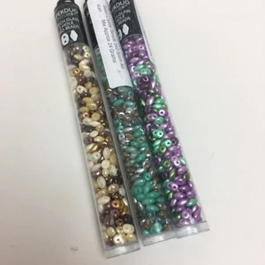 Bundle Lot of 3 Tubes of SUPERDUO Czech Glass Beads, Mocha Latte, Spring Violets - Picture 1 of 5