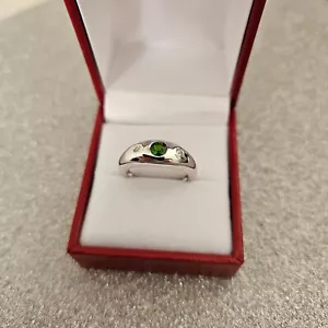 Chrome Diopside & Zircon ring in Platinum over Sterling silver - Picture 1 of 4