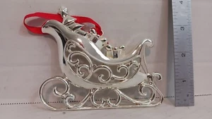 Lenox Christmas Ornament Sparkle and Scroll SIlver Tone Sleigh FREE SHIPPING - Picture 1 of 5
