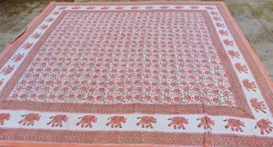 Colcha Elefantes Hecha a Mano Algodón Floral India Talla King Rosa Blanco Asia H - Imagen 1 de 7