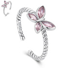 S925 Sterling Silver Ring Pink Butterfly Twist Cz Open Ring By Sursenso
