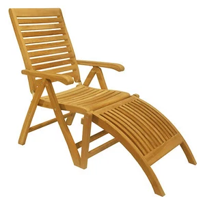 FOLDING RECLINING CHAIR W/ FOOTREST TEAK DINING SET GARDEN OUTDOOR PATIO ASH - Picture 1 of 6