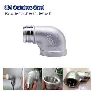 BSP Male x Female 304 Stainless Steel Reducing Adaptors 90° Elbow Pipe Fittings - Picture 1 of 8