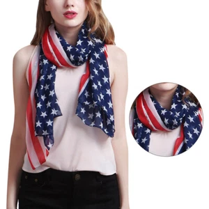 Scarf Women's American Flag Shawl Patriotic Scarf Stars Stripes Wrap - Picture 1 of 7