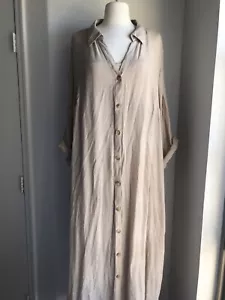 mlle gabrielle Tan Tunic Midi Dress 3/4 Roll Tab Sleeve Side Slits Curvy size 2X - Picture 1 of 22
