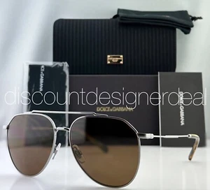 DOLCE & GABBANA Aviator Sunglasses DG2296 04/73 Silver Metal Frame Brown AR Lens - Picture 1 of 8