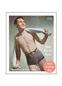 1950's Man's Fair Isle Check Swim Trunks Vintage Knitting Pattern Hips 36-38 - Picture 1 of 2