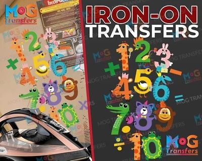 Fun Animal Numbers Maths Counting Kids Boys Girls Iron on Transfer DIY T-shirt - Image 1 of 4