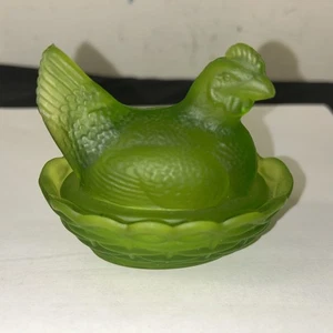 Vintage Westmoreland Glas Henne auf Nest grün satiniert klein 3,5" - Bild 1 von 9
