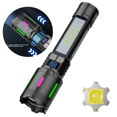 HUNTVP 900000lm Tactical Flashlight Super Bright LED Rechargeable Zoom Torch Work Light