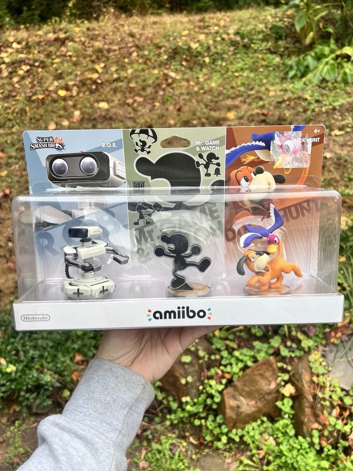 Amiibo Super Smash Bros Paquete de 3 R.O.B., Reloj Mr. Game, Duck Hunt en caja Foto 1 de 1