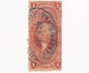 STAMP US SCOTT R68c "Washington - FOREIGN EXCHANGE" $1 1862 USED BLUE CNCL - I - Picture 1 of 1