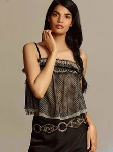 MAEVE ANTHROPOLOGIE Tank Womens X-Large Black Love Letter Polka Dot Sheer Top - Picture 1 of 11