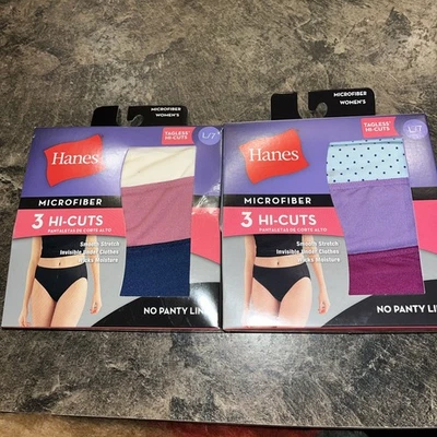 Two Packs Of Hanes 3 Packs Microfiber High Cut Panty’s Size L/7 New In Pack - Image 1 of 4